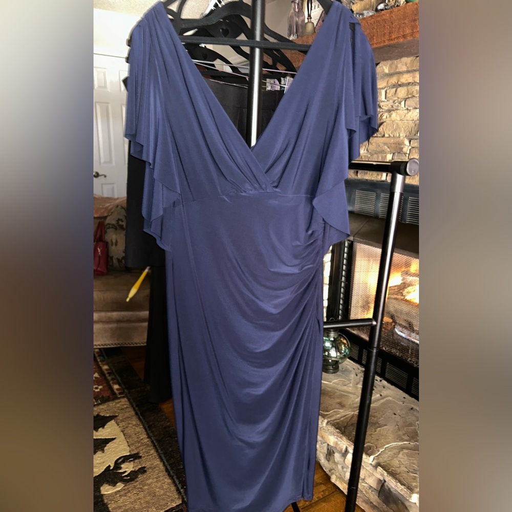 Ralph Lauren Navy Draped Midi Dress